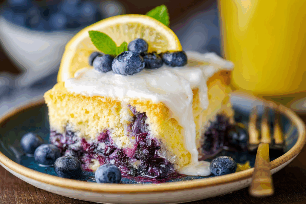 Easy Blueberry Lemon Poke Cake (with Lemon Pudding)