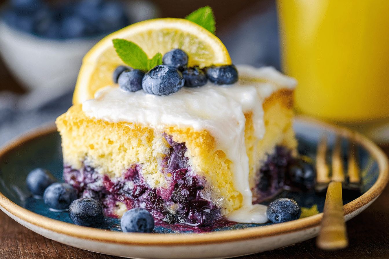 Easy Blueberry Lemon Poke Cake (with Lemon Pudding)