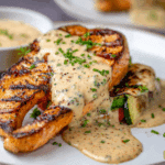 Grilled Salmon Steak with Creamy Mustard Sauce