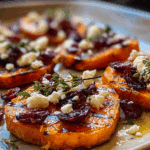 Caramelized Sweet Potato Rounds with Feta and Cranberries