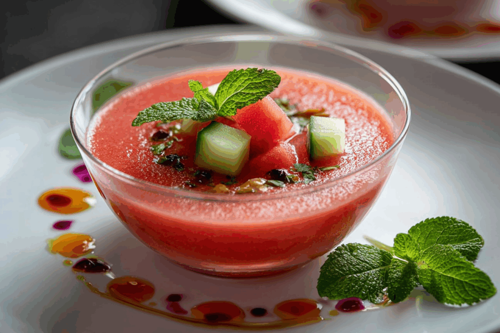 Chilled Watermelon-Cucumber Gazpacho with Mint
