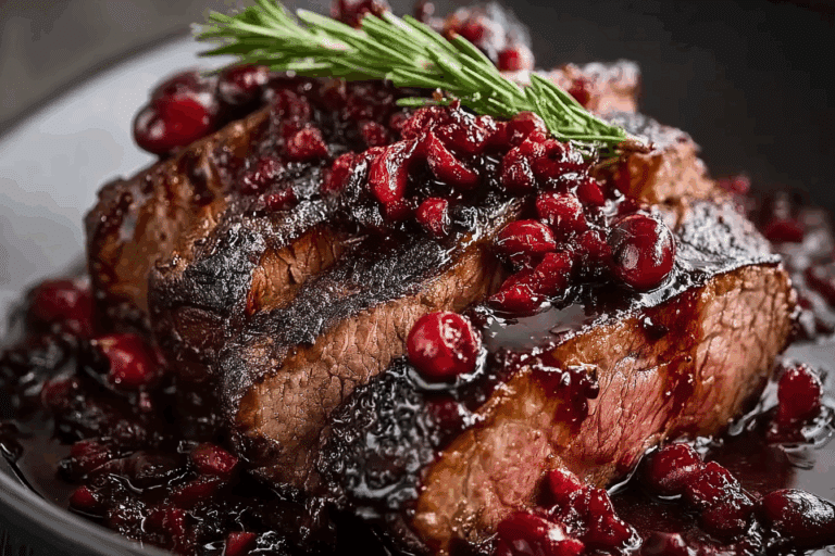 Cranberry Balsamic Glazed Ribeye Roast