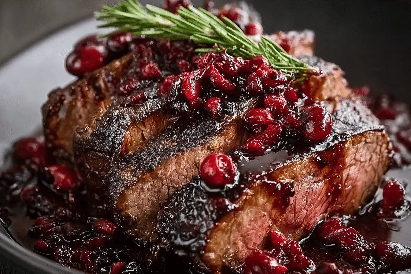 Cranberry Balsamic Glazed Ribeye Roast