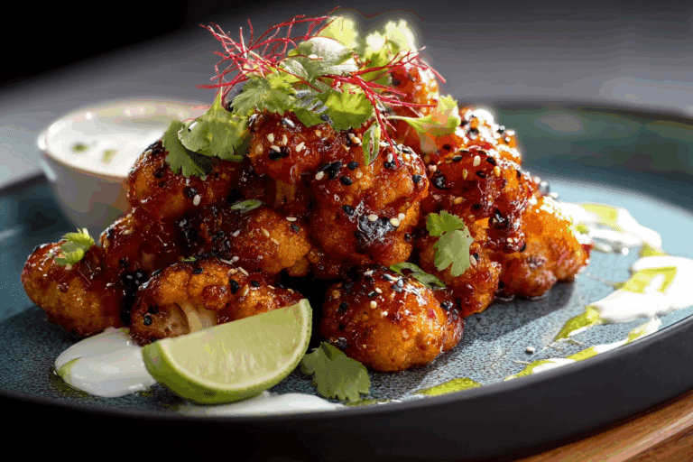 Gochujang Glazed Cauliflower with Lime Yogurt Dip