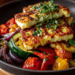 Grilled Halloumi with Roasted Veggies & Lemon Dressing