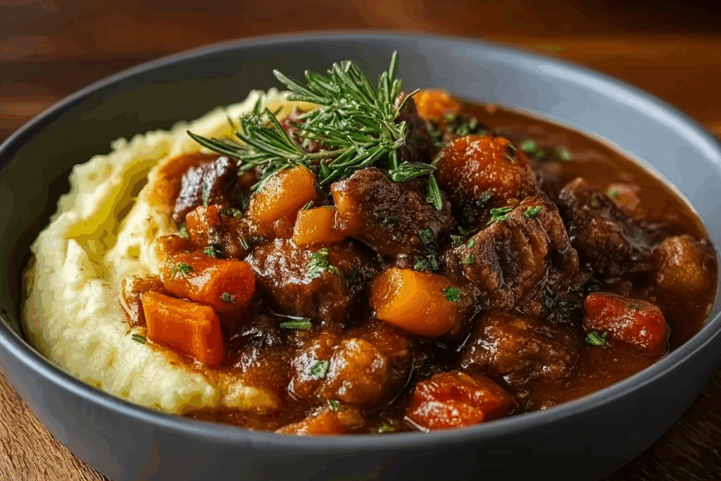 Hearty Beef Stew with Mashed Potatoes