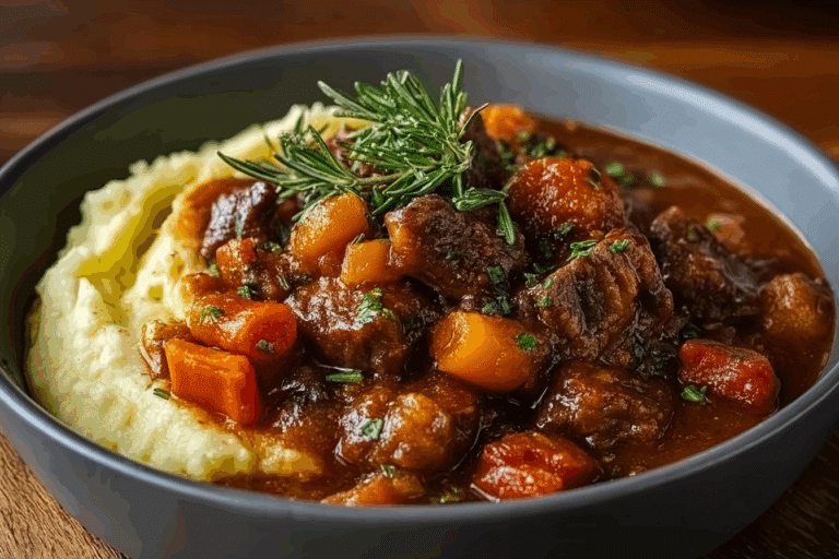 Hearty Beef Stew with Mashed Potatoes