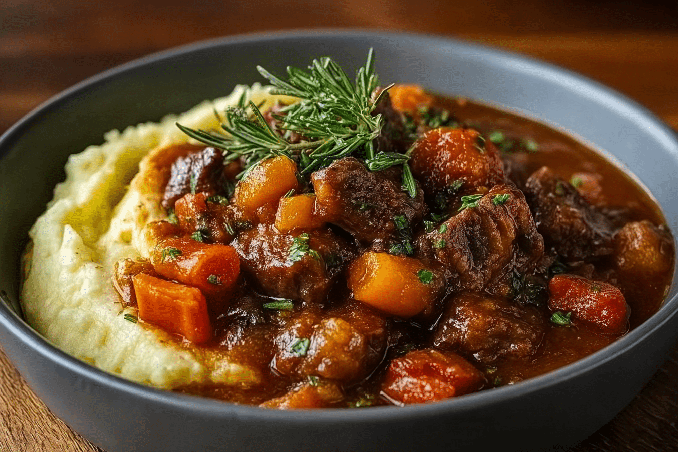 Hearty Beef Stew with Mashed Potatoes