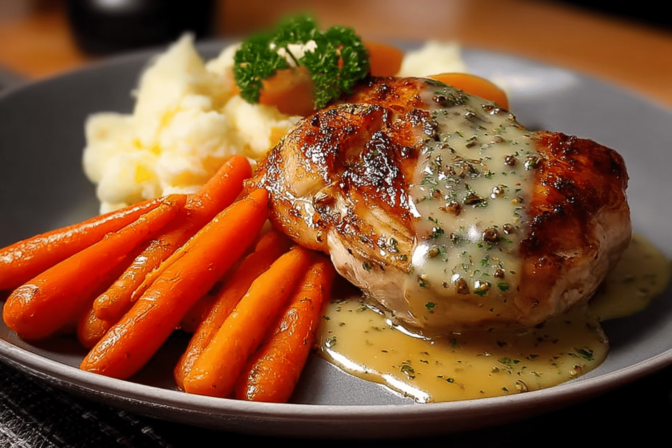 Herb-Cream Chicken with Mashed Potatoes & Glazed Carrots
