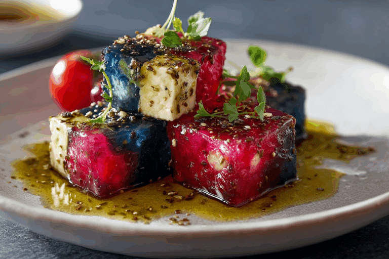 Kool-Aid Marinated Feta Cubes in Electric Olive Oil