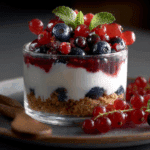 Layered Yogurt and Berry Parfait with Red Currants, Blueberries, and Fresh Mint