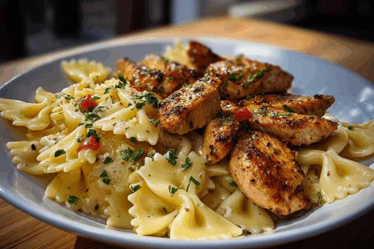Lemon Garlic Chicken with Creamy Bowtie Pasta
