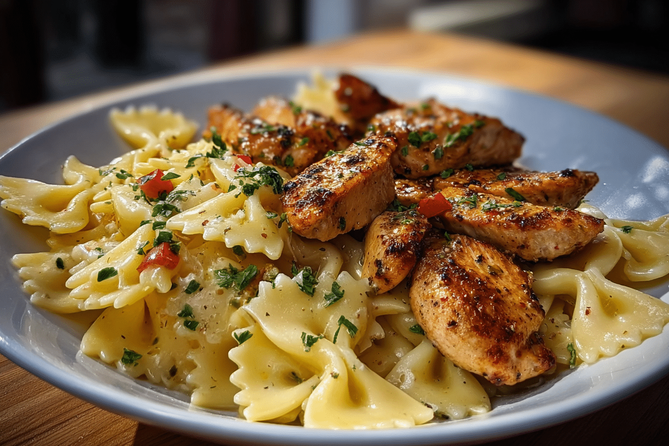 Lemon Garlic Chicken with Creamy Bowtie Pasta