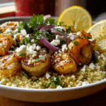 Lemon Garlic Shrimp Bowls with Feta Couscous