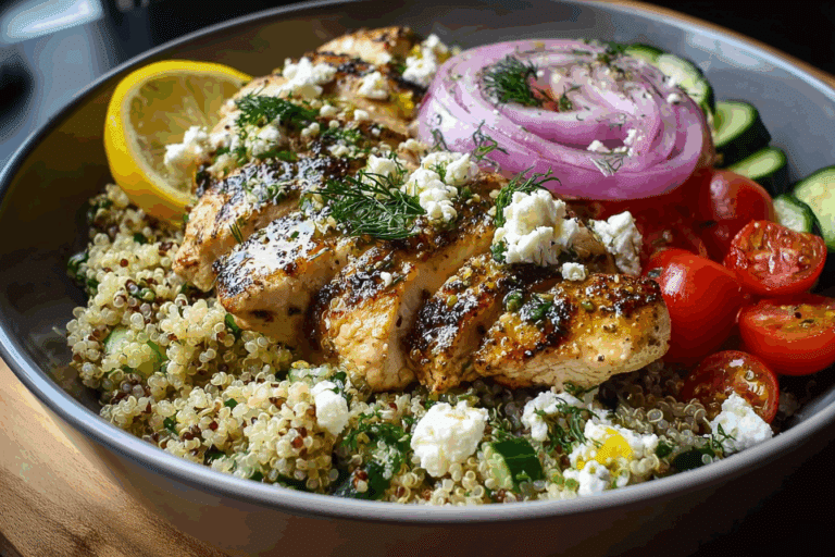 Lemon Herb Chicken Bowls with Feta & Quinoa