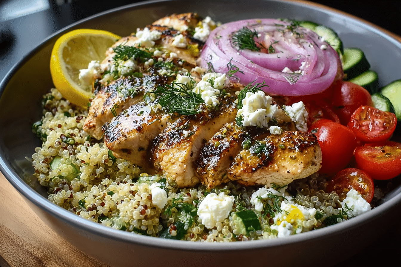 Lemon Herb Chicken Bowls with Feta & Quinoa
