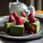 Matcha Mille Creepe Cake with Strawberries