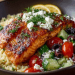 Mediterranean Salmon Bowl with Couscous & Feta
