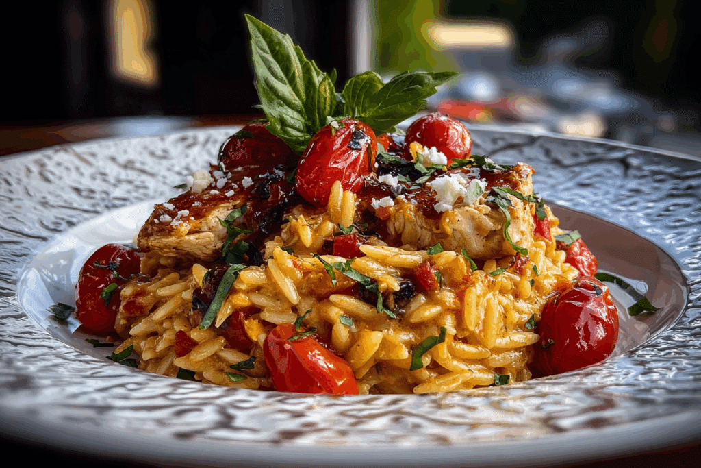 One-Pan Creamy Tomato Basil Orzo with Chicken