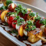 Peach Caprese Skewers with Basil & Balsamic