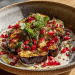 Roasted Eggplant with Lemon Tahini & Pomegranate Seeds