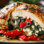 Roasted Red Pepper, Spinach, and Mozzarella Stuffed Chicken