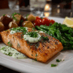 Salmon Sheet Pan Supper with Horseradish Sauce