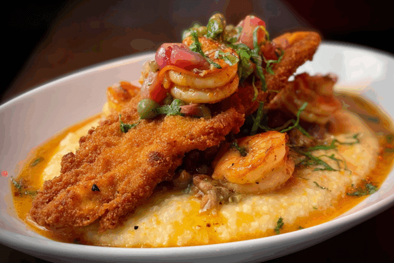 Southern Fried Catfish over Shrimp and Creamy Cheese Grits YAY OR NAY!
