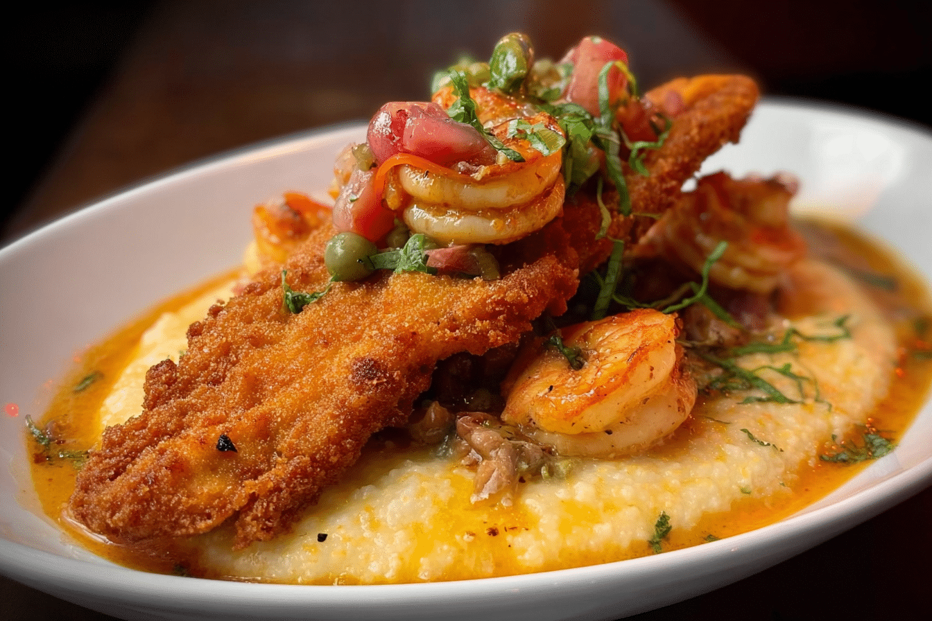 Southern Fried Catfish over Shrimp and Creamy Cheese Grits YAY OR NAY!