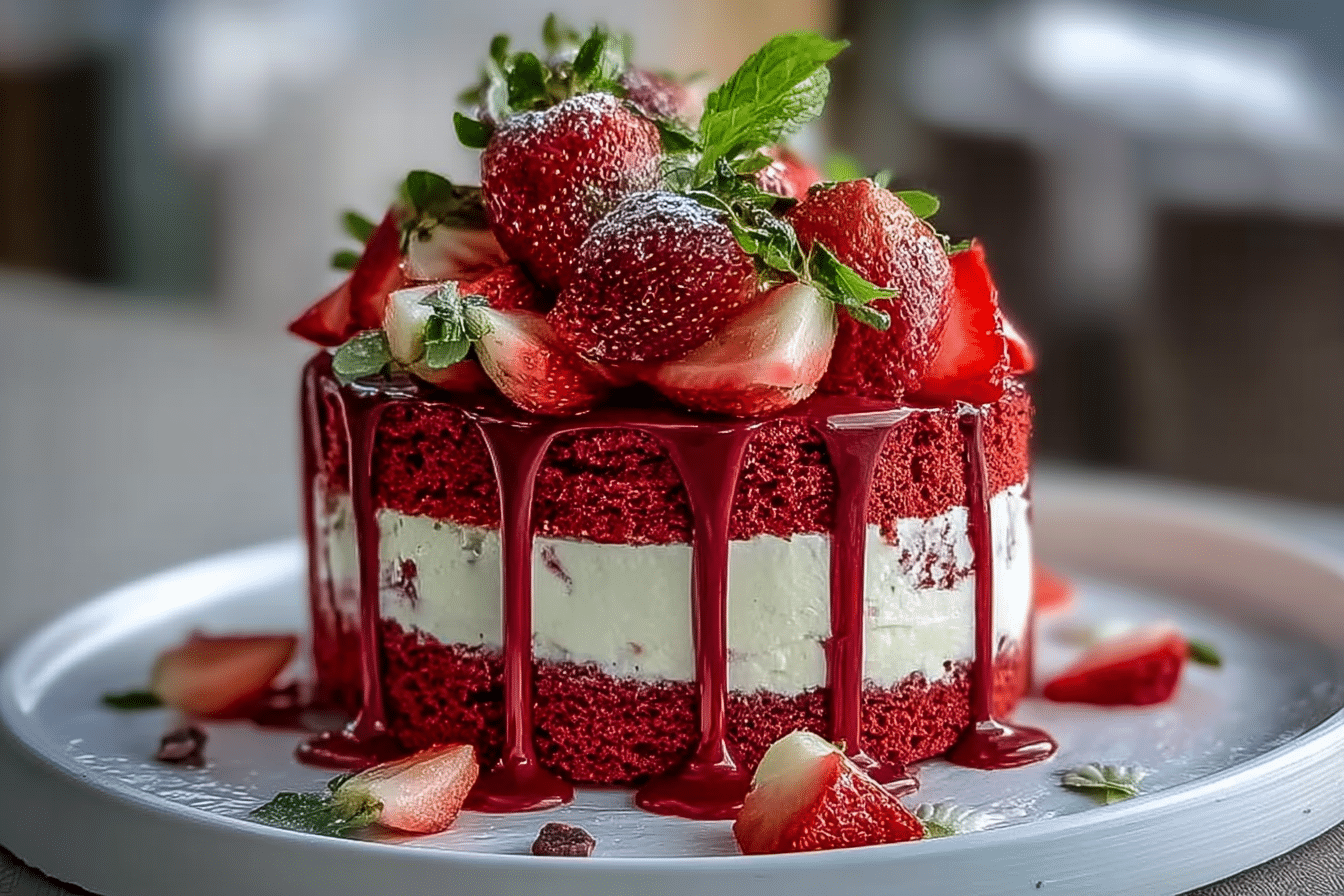 Strawberry Red Velvet Drip Cake Recipe