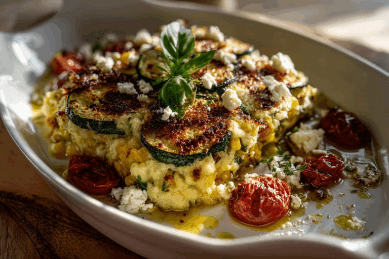 Summer Vegetable Gratin with Zucchini, Corn & Feta