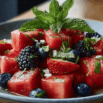 Watermelon & Berry Salad with Lime Mint Syrup