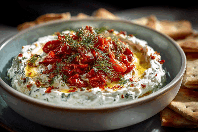 Whipped Feta Dip with Roasted Red Peppers & Dill