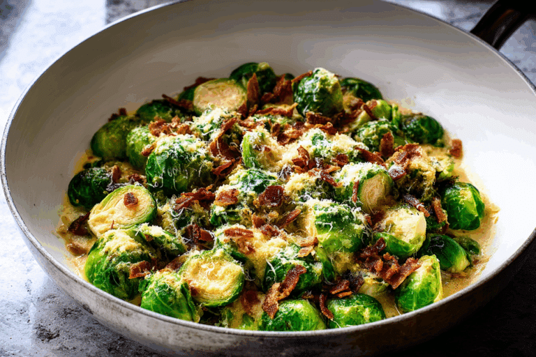 Creamy Garlic Parmesan Brussels Sprouts