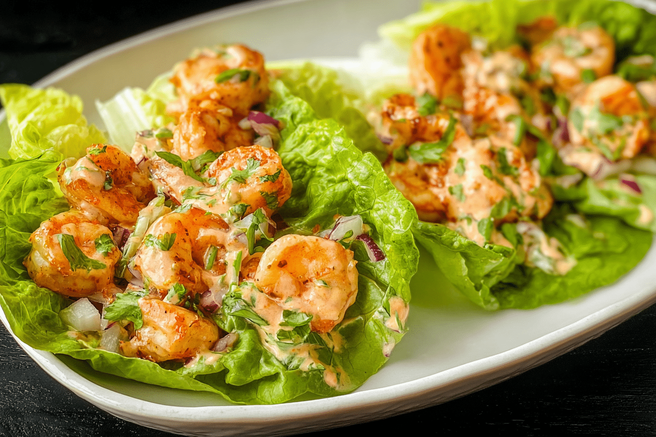 15 Minute Shrimp Lettuce Wraps with Sweet Chili Mayo