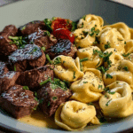 Smothered Steak Bites in Creamy Velveeta Tortellini
