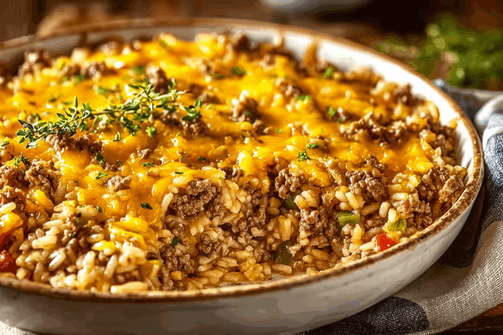 Cheesy Hamburger Rice Casserole