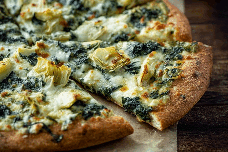 High Protein Spinach Artichoke Pizza