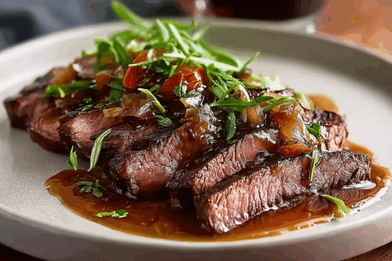 Tender Marinated Flank Steak with a Flavorful Sauce