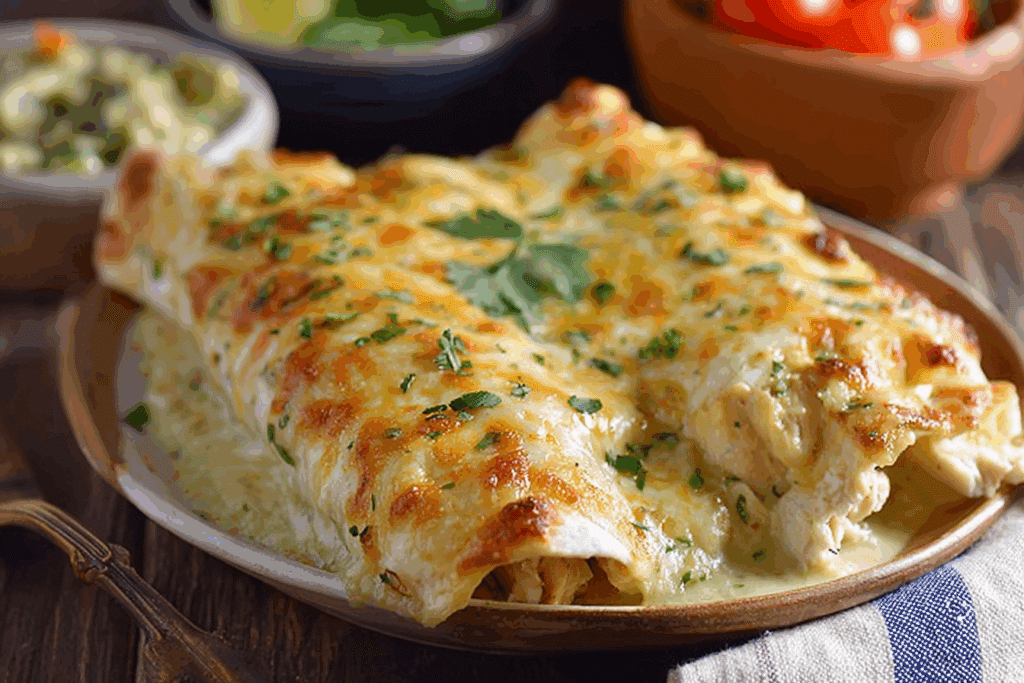 Chicken Enchiladas with Creamy Green Chile Sauce