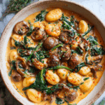 Spinach and Mushroom Gnocchi in a Creamy Garlic and Smoked Paprika Sauce