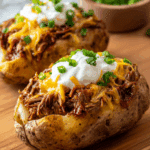 Bang Bang Shredded Beef Loaded Baked Potatoes