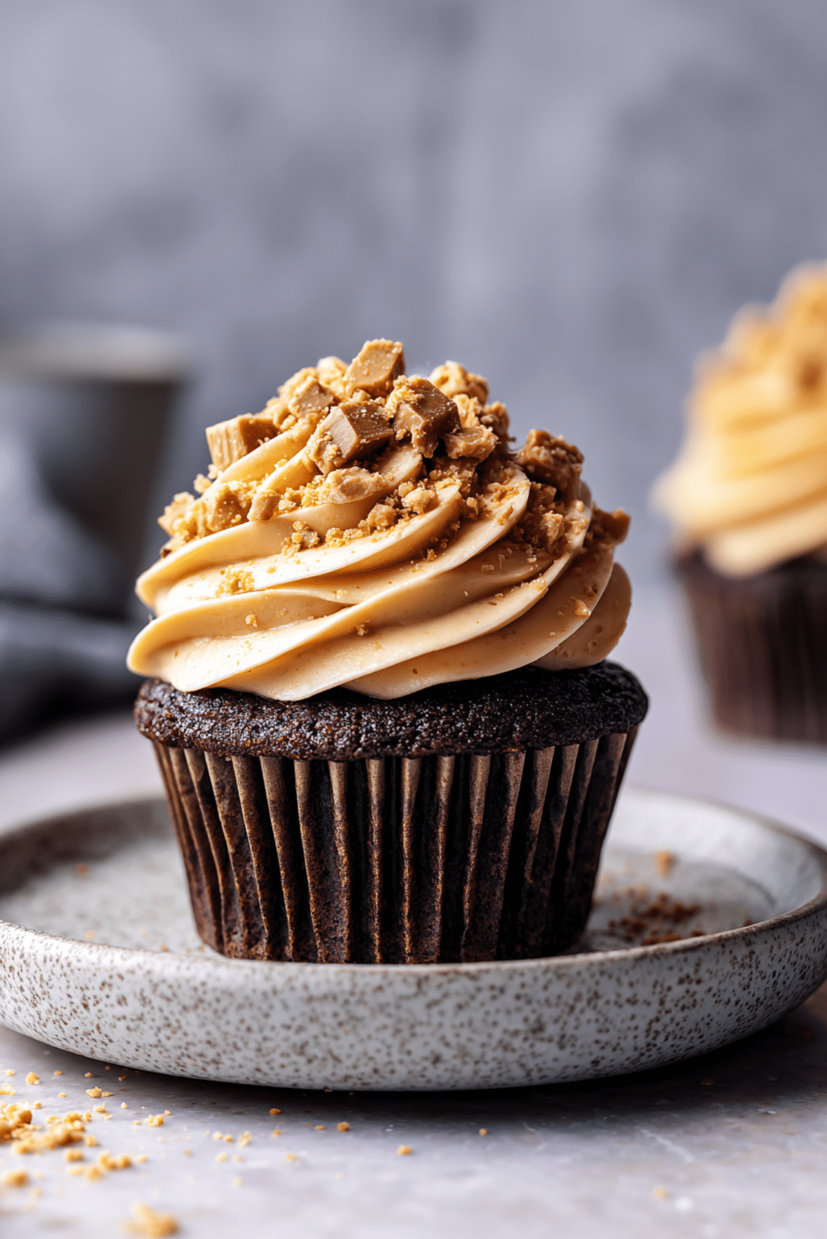 Dark Chocolate Cupcakes with Creamy Peanut Butter Frosting