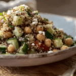 Crispy Quinoa Cucumber Chickpea Salad with Creamy Tahini Balsamic Dressing 