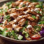Teriyaki Chicken Crispy Rice Salad with Creamy Sesame Ginger Dressing