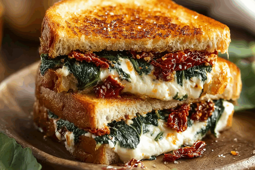 Sun Dried Tomato, Spinach and Ricotta Grilled Cheese