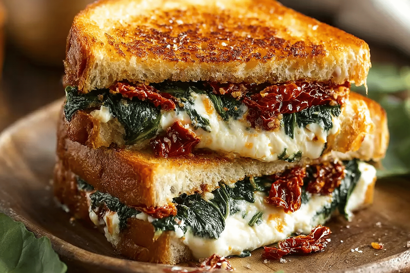 Sun Dried Tomato, Spinach and Ricotta Grilled Cheese