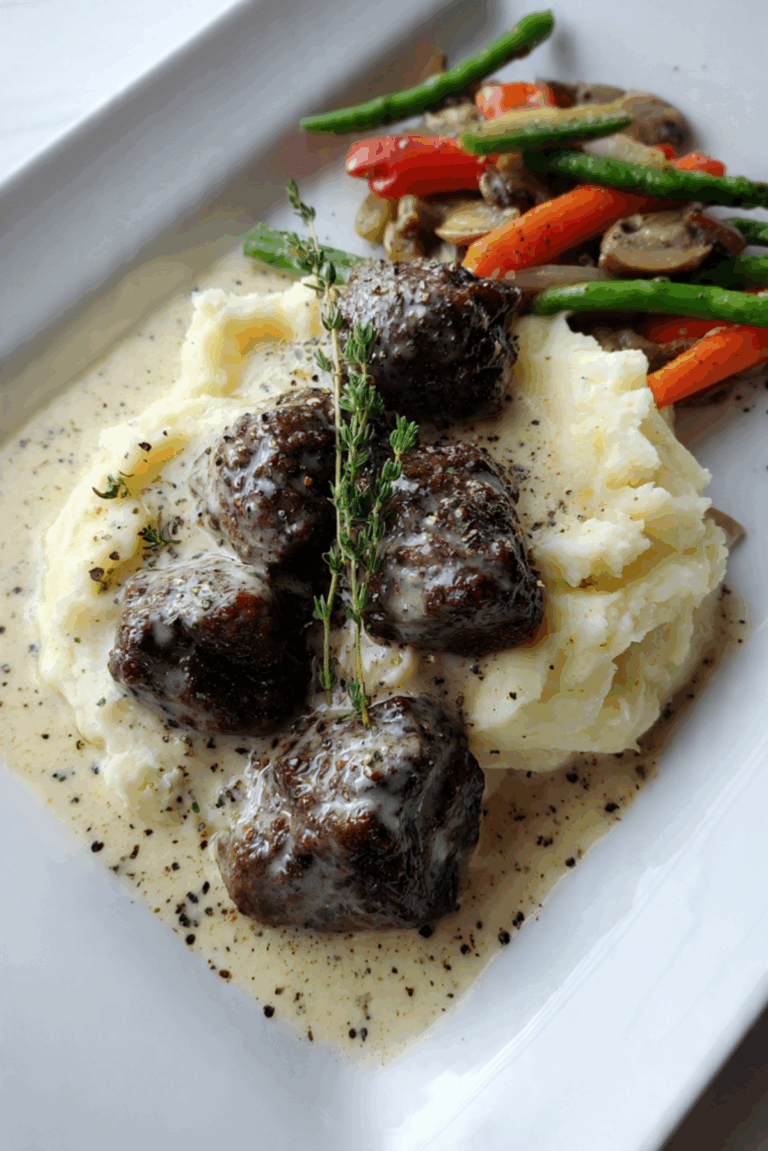 Garlic Butter Steak Bites with Parmesan Cream Sauce