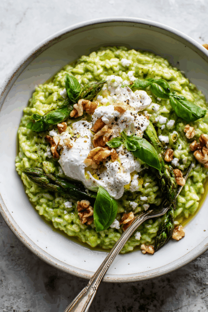 Basil, Asparagus, Leek & Goat Cheese Risotto