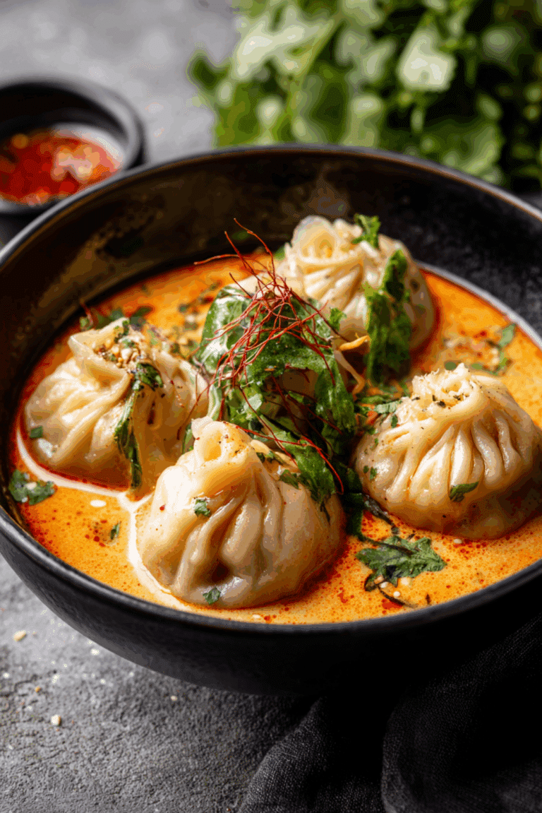 Soup Dumplings in Thai Red Curry Sauce